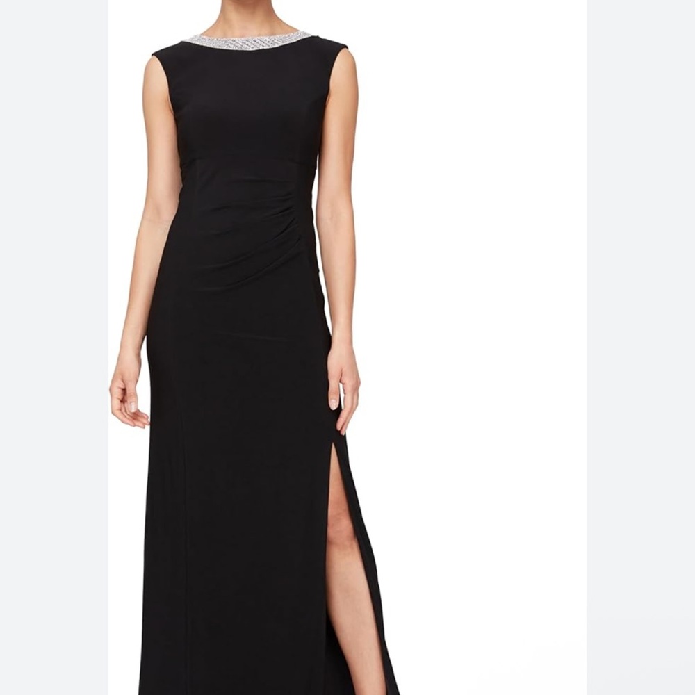Alex evenings Sleeveless Embellished Crew Neck Front Slit Gown size 8